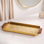 Large Daisy Embossed Metal Tray With Mango Wood Handles