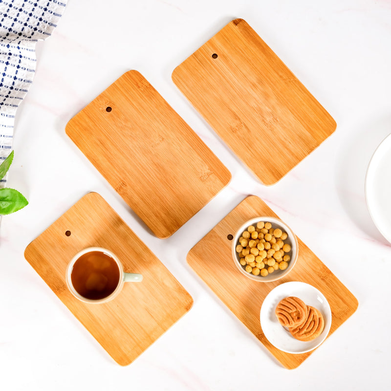 Set Of 4 Bamboo Platters With Stand