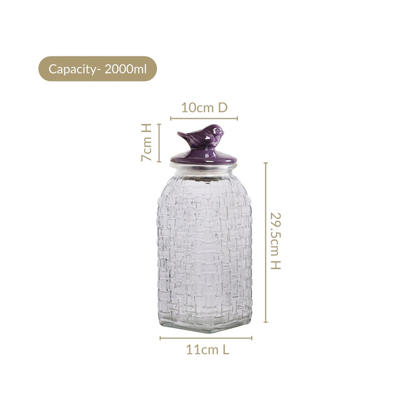 Set Of 2 Basket weave Mason Jar With Purple Bird Lid 2000ml
