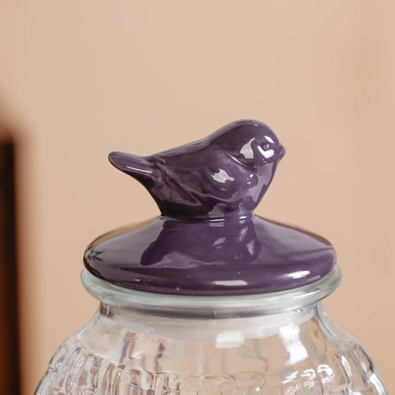 Set Of 2 Basket weave Mason Jar With Purple Bird Lid 2000ml