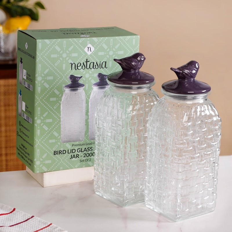 Set Of 2 Basket weave Mason Jar With Purple Bird Lid 2000ml