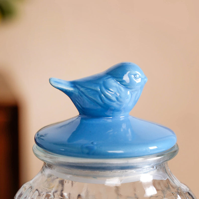 Set Of 2 Glass Jar With Ceramic Bird Lid 1500ml