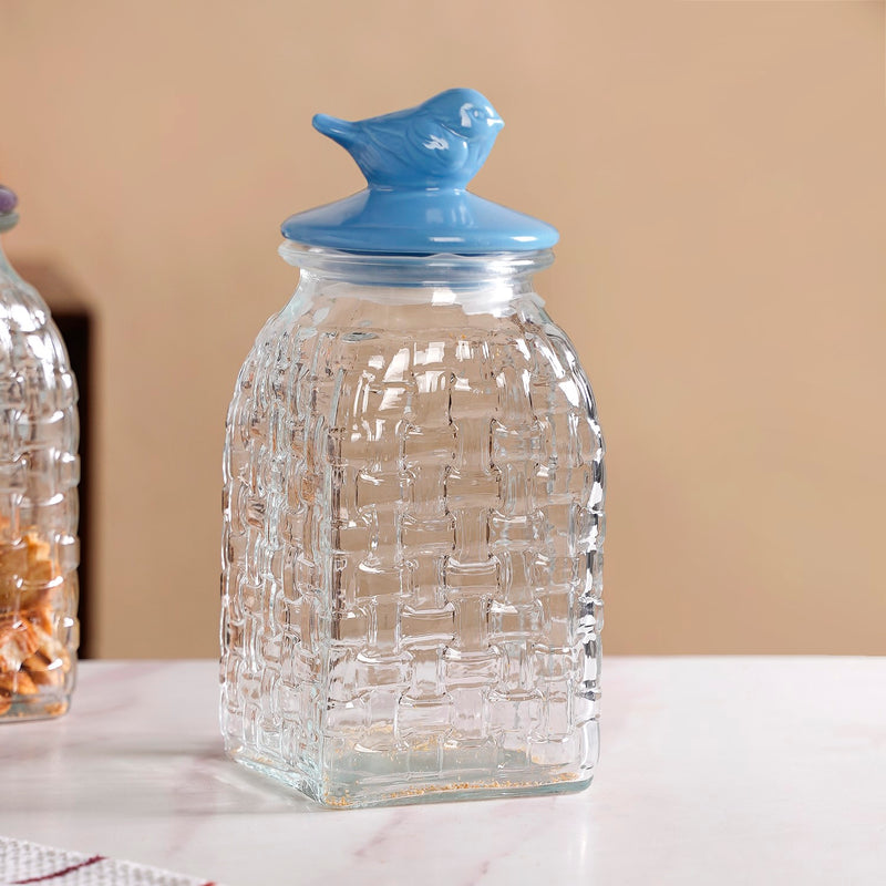 Set Of 2 Glass Jar With Ceramic Bird Lid 1500ml