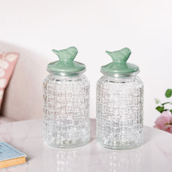 Set Of 2 Glass Jars With Green Bird Lid 1300ml
