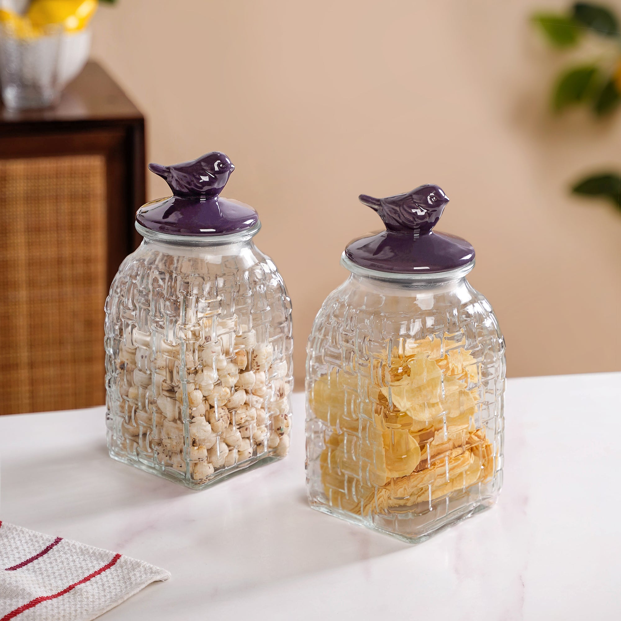 Set Of Glass Storage Container with Ceramic Bird Lid 1500ml