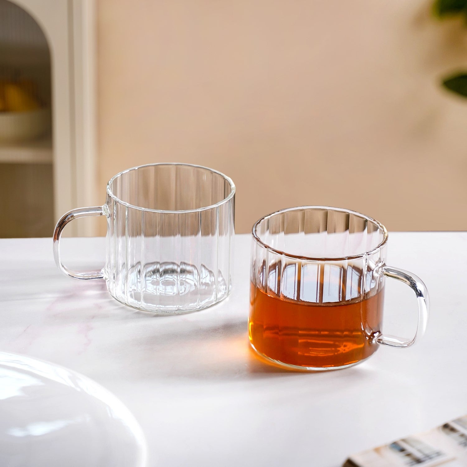 Set Of 2 Premium Borosilicate Ribbed Cups 300ml