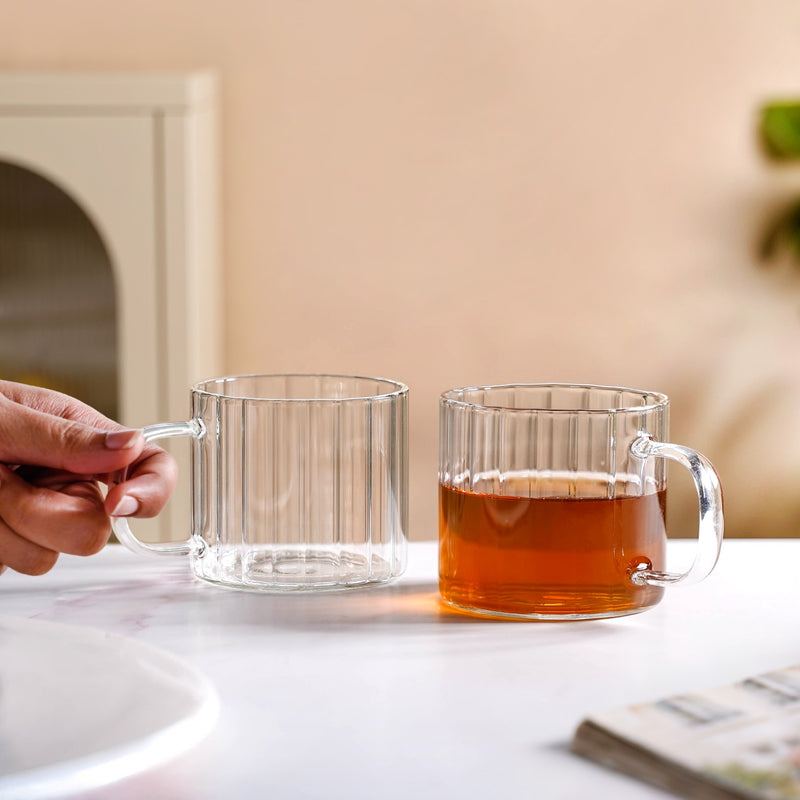 Set Of 2 Premium Borosilicate Ribbed Cups 300ml