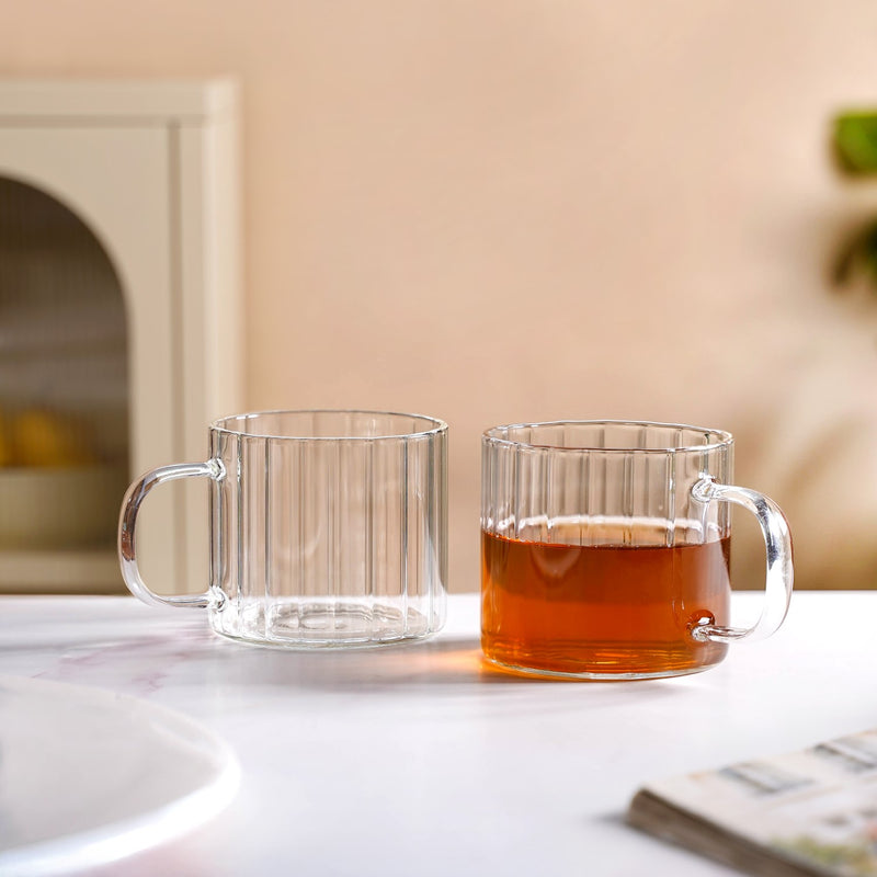 Set Of 2 Premium Borosilicate Ribbed Cups 300ml