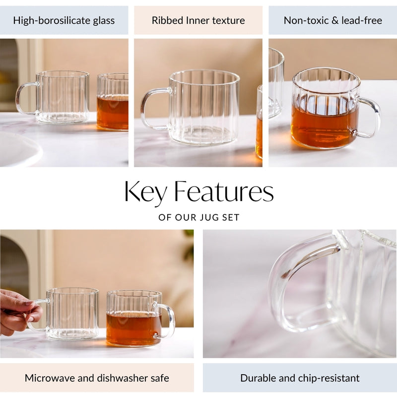 Set Of 2 Premium Borosilicate Ribbed Cups 300ml