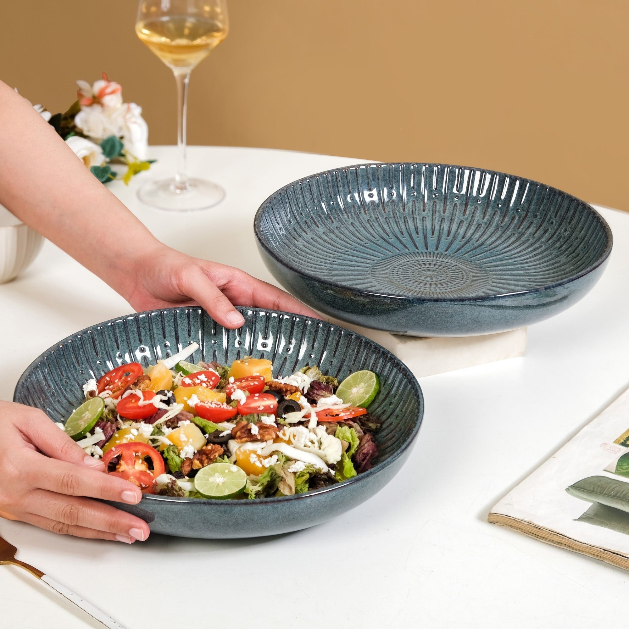 Set Of Spiral Design Large Serving Dishes 1800ml