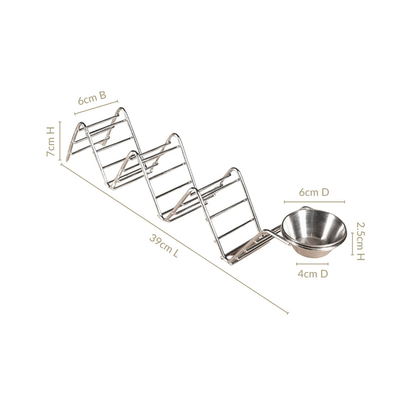 Set Of 2 Zig-Zag Stainless Steel Taco Holder With Dip Bowls