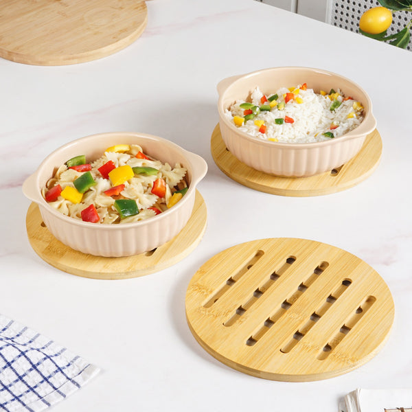 Set Of 3 Round Bamboo Wood Trivet
