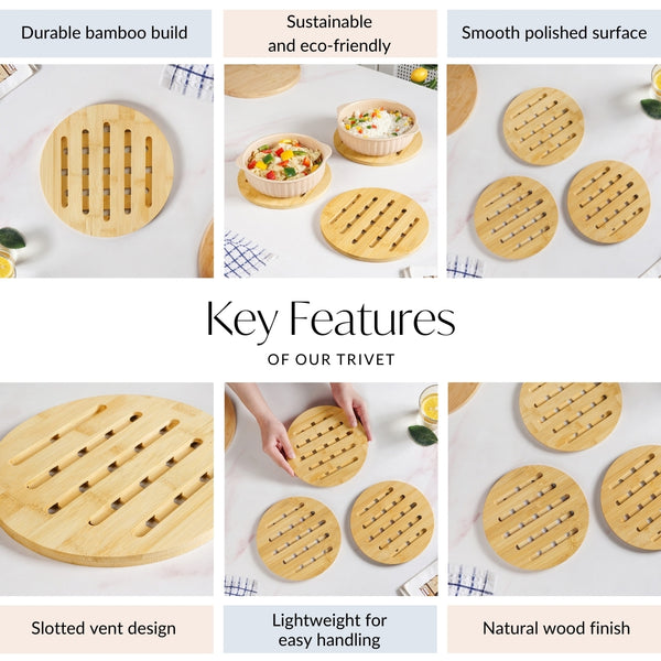 Set Of 3 Round Bamboo Wood Trivet