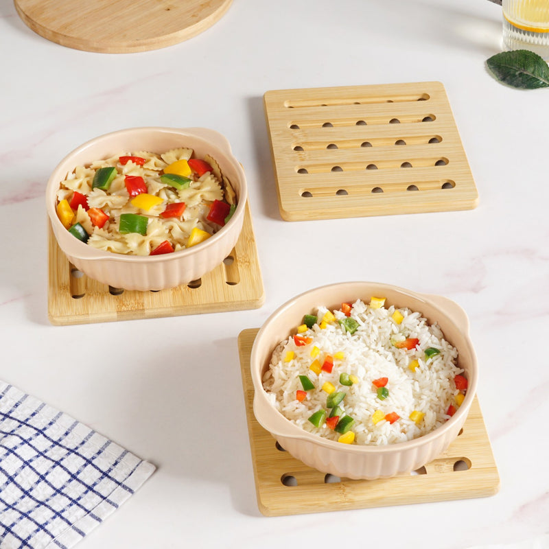 Set Of 3 Bamboo Wood Square Trivet