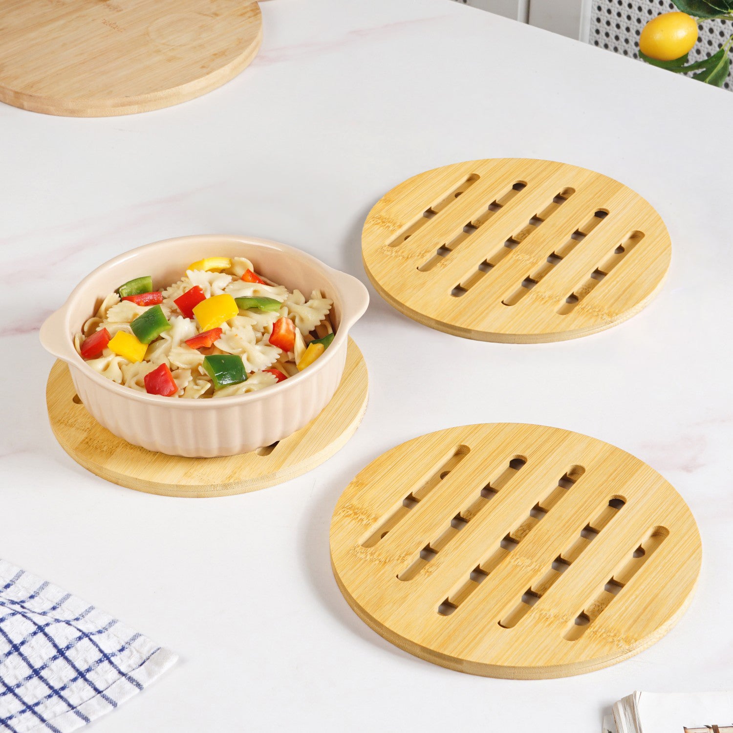 Set Of 3 Round Bamboo Wood Trivet