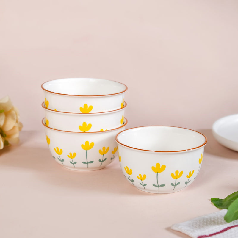 Set Of 4 Florets Soup Bowls With Spoons 400ml