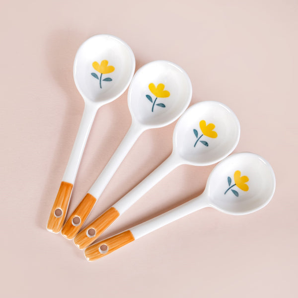 Set Of 4 Floret Soup Bowls With Spoons 400ml