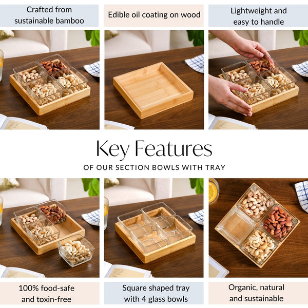 Glass Snack Serving Bowls With Tray