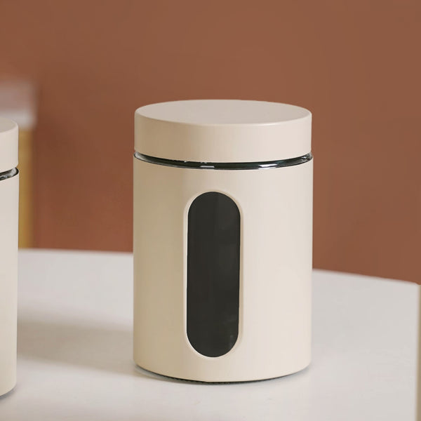 Set Of 4 Glass Storage Canister With Viewing Window 1200ml