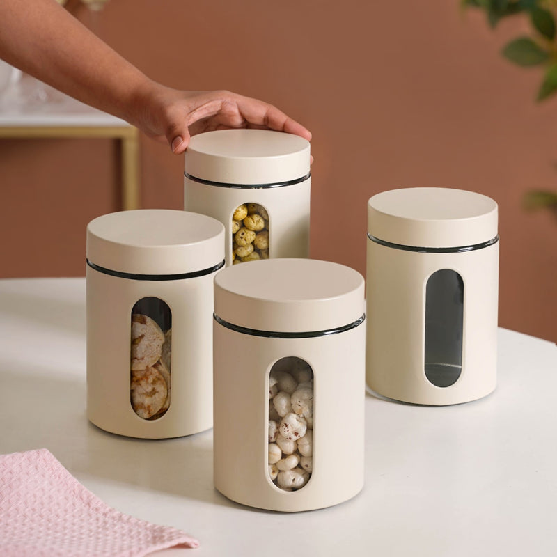 Set Of 4 Small Storage Canister With Viewing Window 850ml