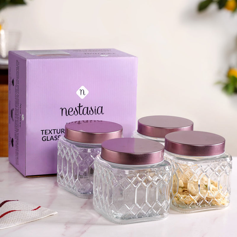 Set Of 4 Kitchen Glass Jars With Metal Lid 850ml