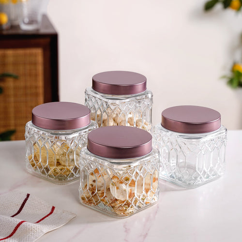 Set Of 4 Kitchen Glass Jars With Metal Lid 850ml