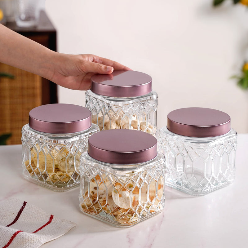 Set Of 4 Kitchen Glass Jars With Metal Lid 850ml