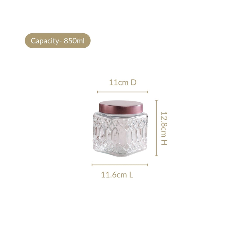 Set Of 4 Kitchen Square Glass Jars With Metal Lid 850ml