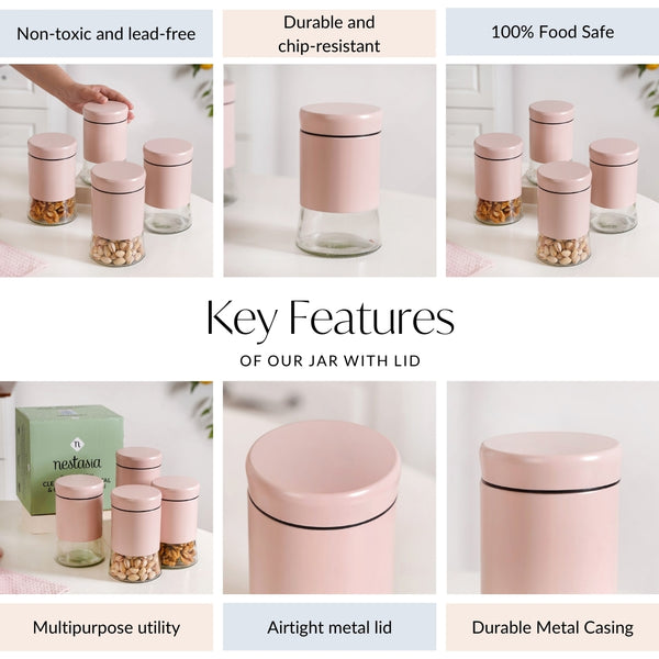 Winnie Set Of 4 Metal And Glass Container Jars 800ml