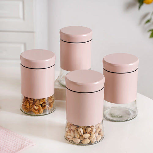 Set Of 4 Metal And Glass Container 800ml