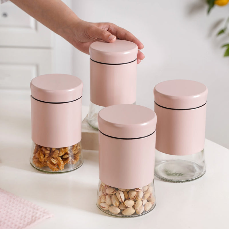 Set Of 4 Metal And Glass Container 800ml