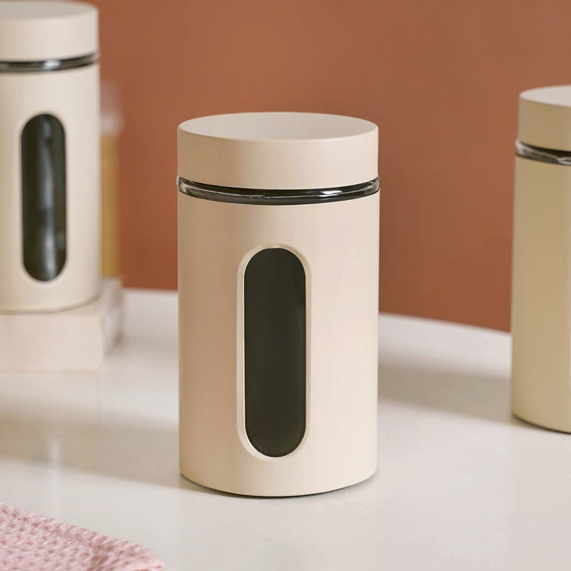 Set Of 4 Metal Canister With Glass Viewing Window 1000ml