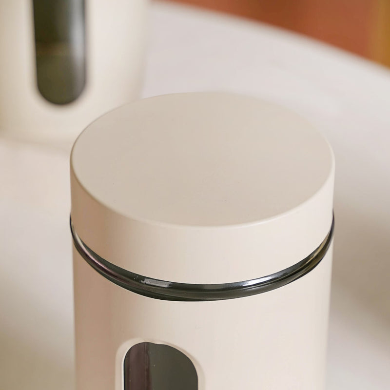 Set Of 4 Metal Canister With Glass Viewing Window 1000ml