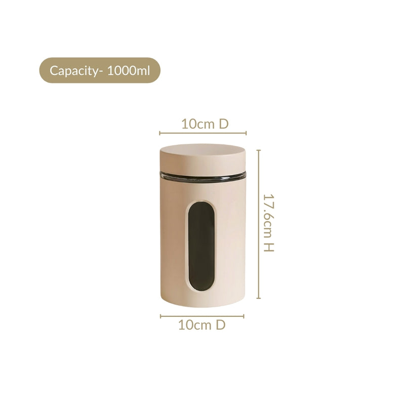 Set Of 4 Metal Canister With Glass Viewing Window 1000ml