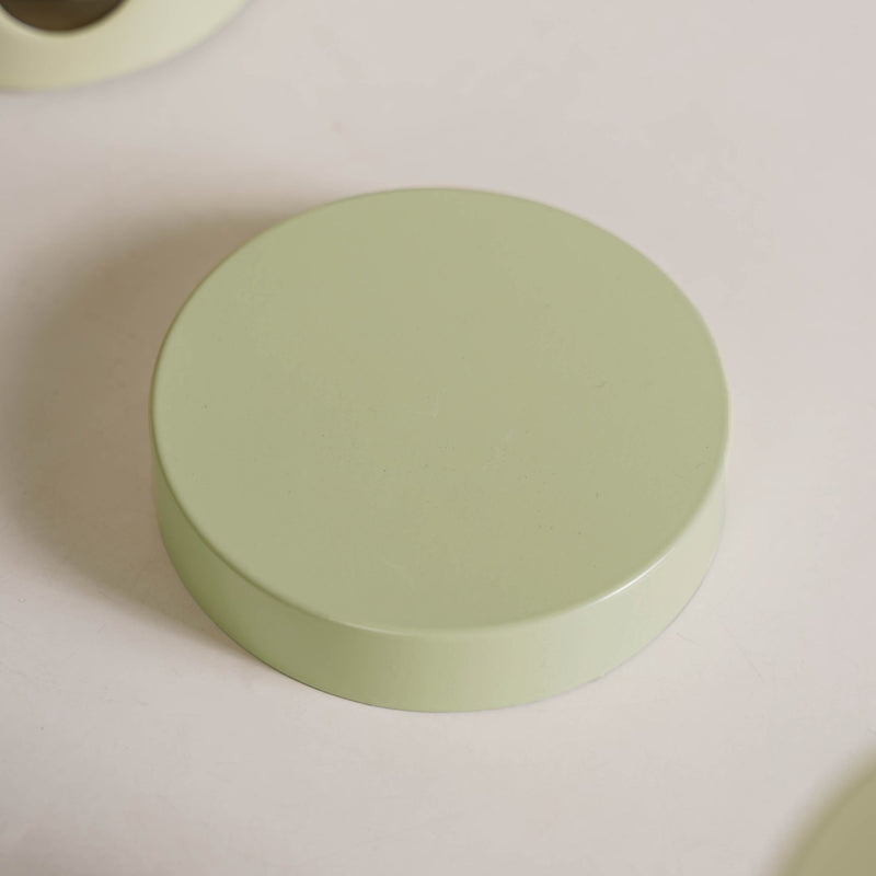 Set Of 4 Green Metal Canister With Glass Window Jar 850ml