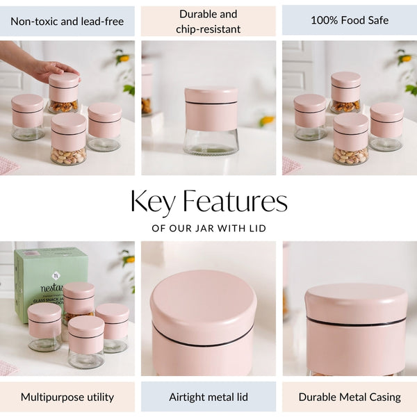 Winnie Set Of 4 Glass Storage Jar With Metal Cover 600ml
