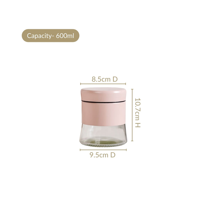 Set Of 4 Metal Storage Jar With Clear Glass Base 600ml