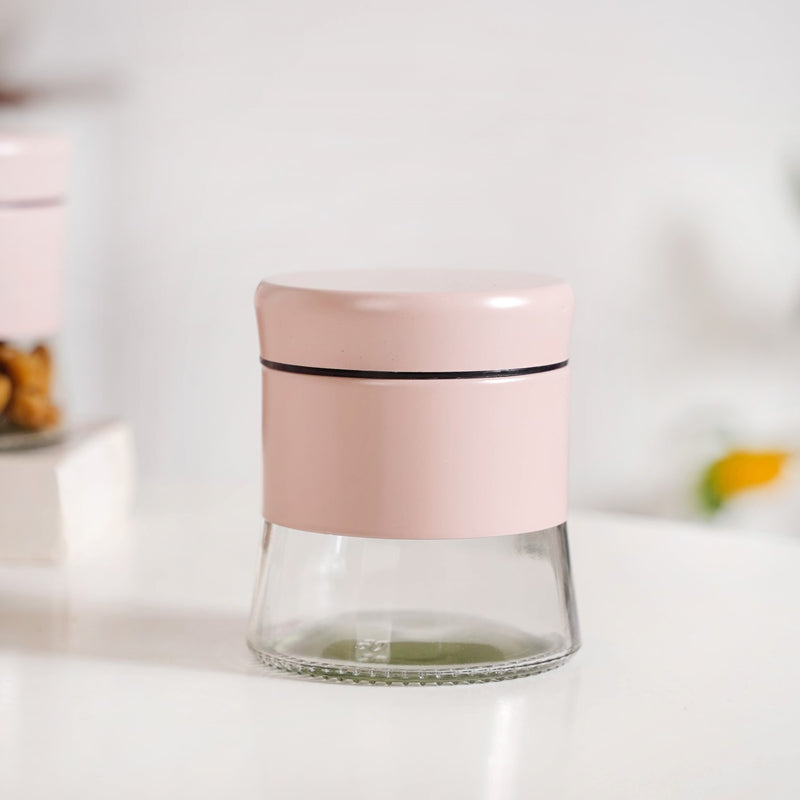 Set Of 4 Metal Storage Jar With Clear Glass Base 600ml