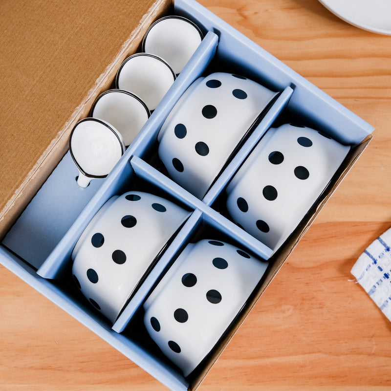 Set Of 4 Polka Dot Soup Bowl With Spoon 350ml