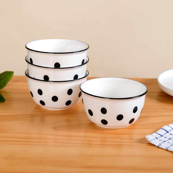 Set Of 4 Polka Dot Soup Bowl With Spoon 350ml