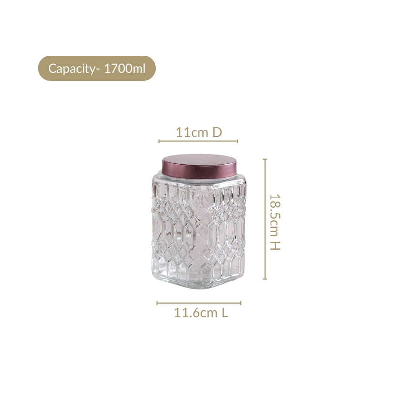 Set Of 4 Square Glass Containers With Airtight Lid 1700ml