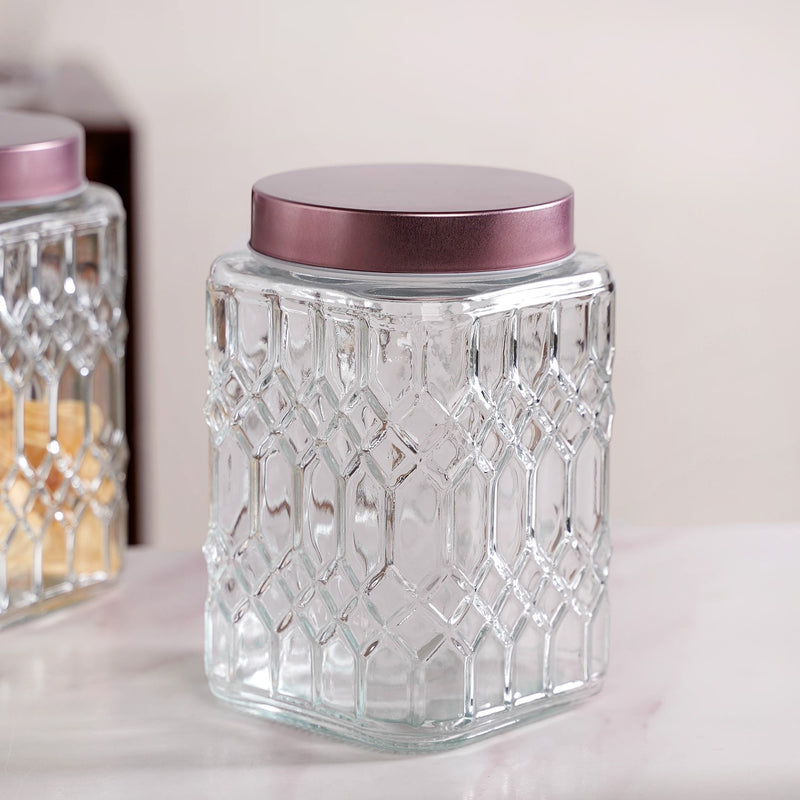 Set Of 4 Square Glass Containers With Airtight Lid 1700ml