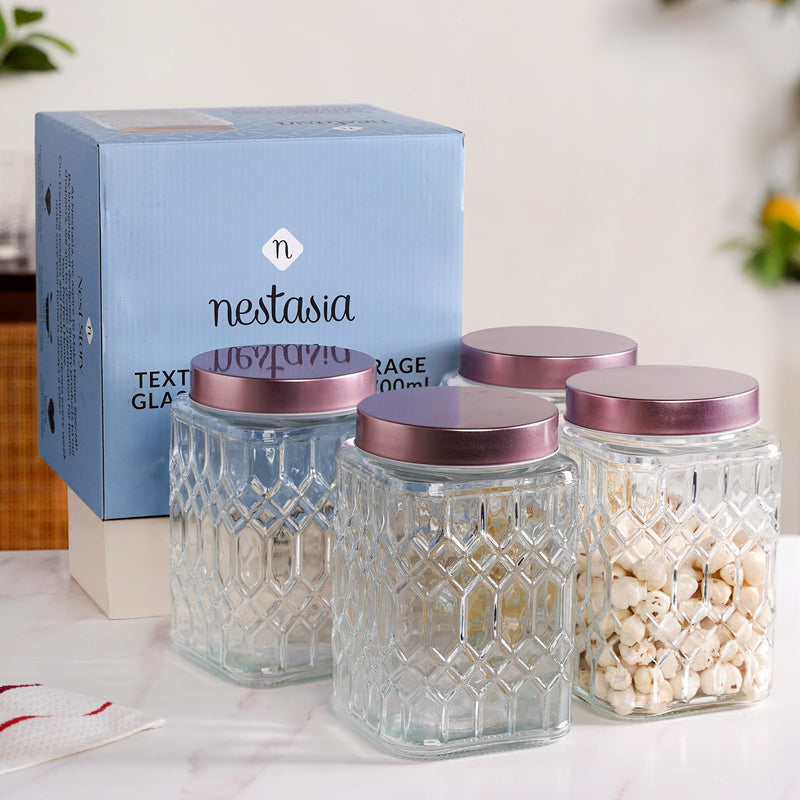 Set Of 4 Square Glass Containers With Airtight Lid 1700ml
