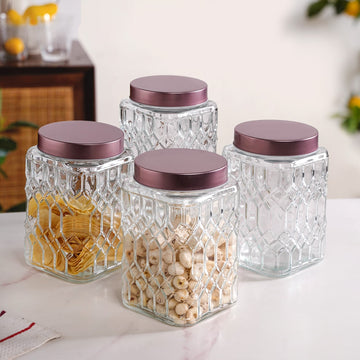 Set Of 4 Square Glass Containers With Airtight Lid 1700ml