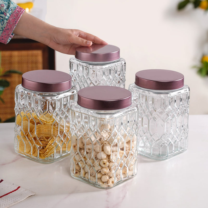 Set Of 4 Square Glass Containers With Airtight Lid 1700ml