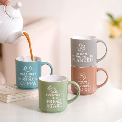 Set Of 4 Stackable Mugs With Inspirational Quotes 280ml
