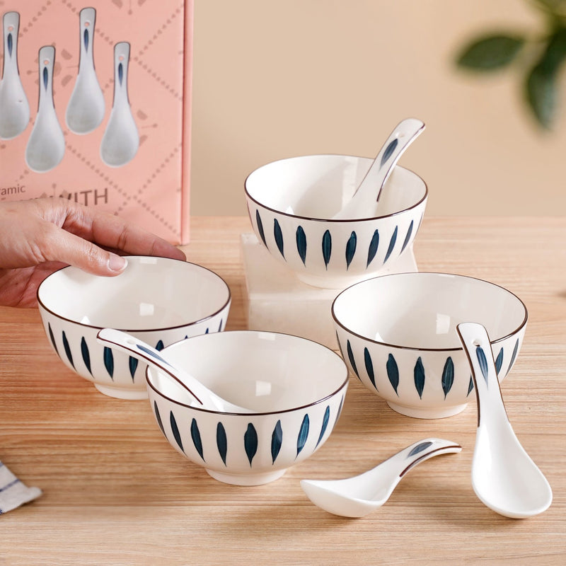 Set Of 4 Teardrop Soup Bowls With Spoon 350ml