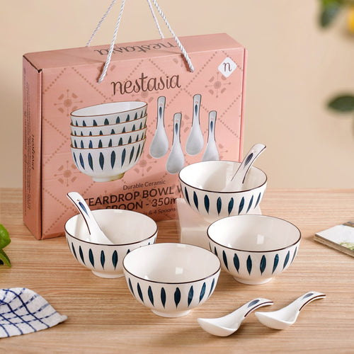 Set Of 4 Teardrop Soup Bowls With Spoon 350ml