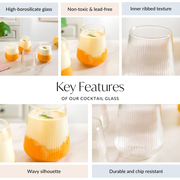 Set Of 4 Ribbed Glass 500ml