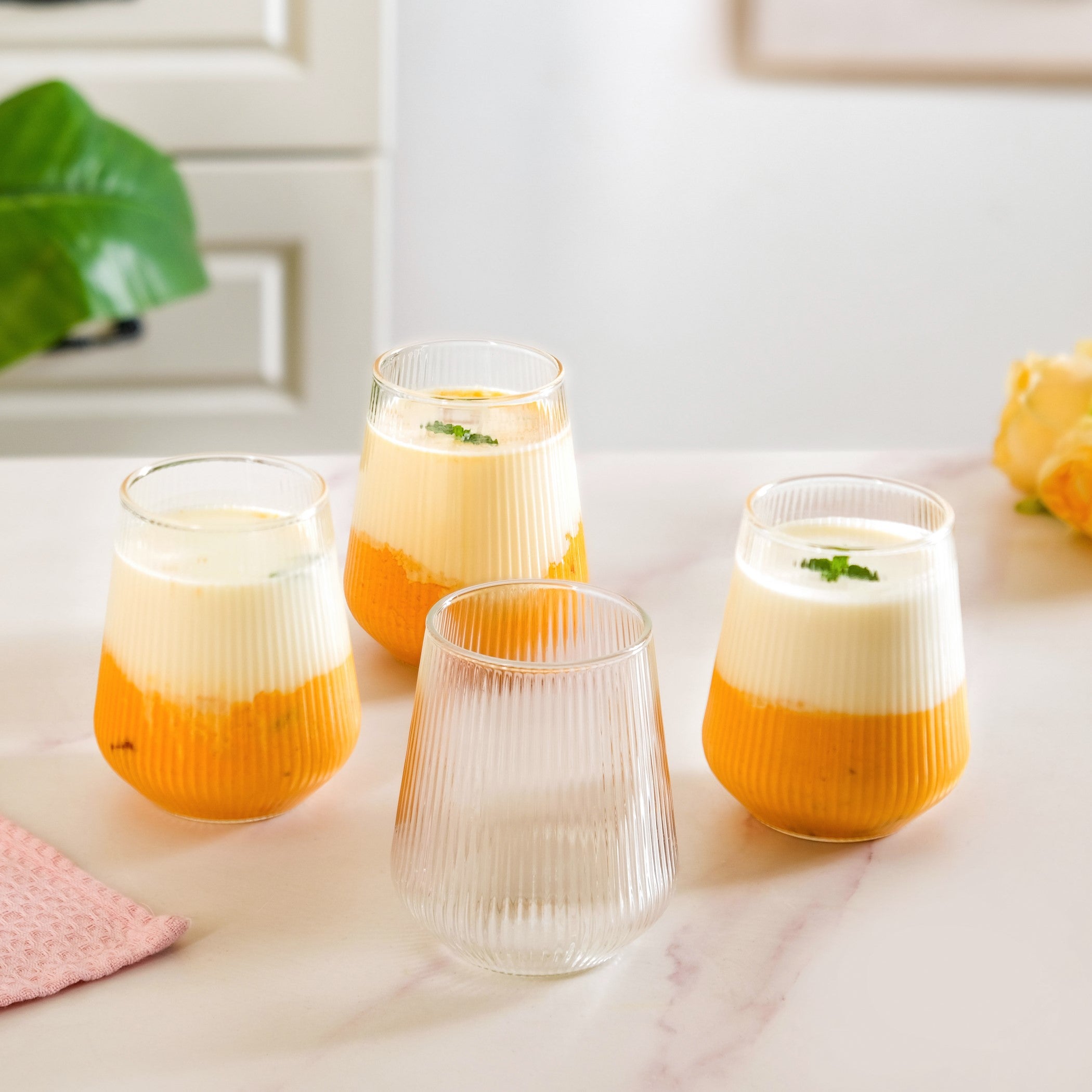 Set Of 4 Ribbed Glass 500ml